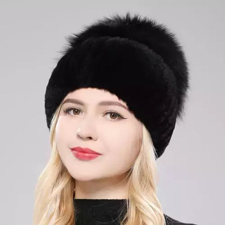 Real Genuine Fox Fur Gorros Chapéu para Mulheres, Pele de Coelho Rex Natural Boné de Caveira, Chapéus de malha para meninas, inverno, estilo russo, novo