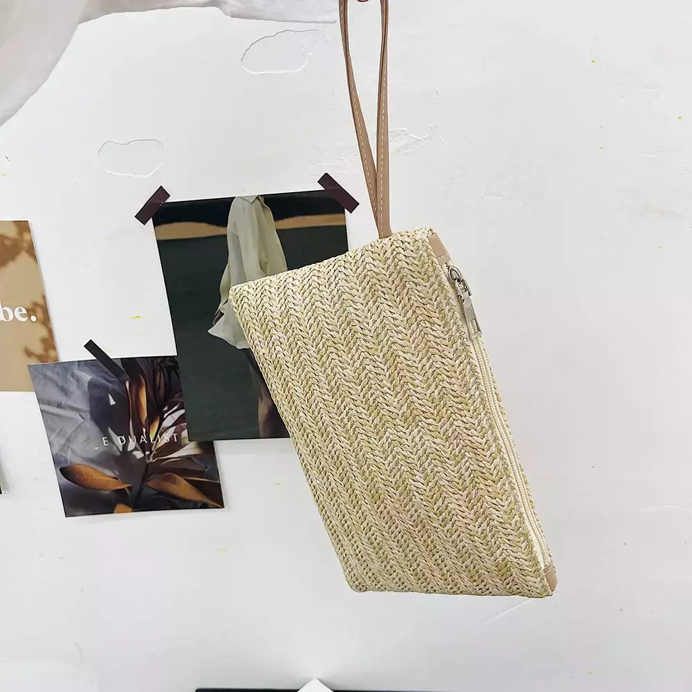 Moda feminina boêmio tecido embreagem wristlet saco casual senhoras praia verão cor sólida pequenas bolsas bolsa branco bege presentes