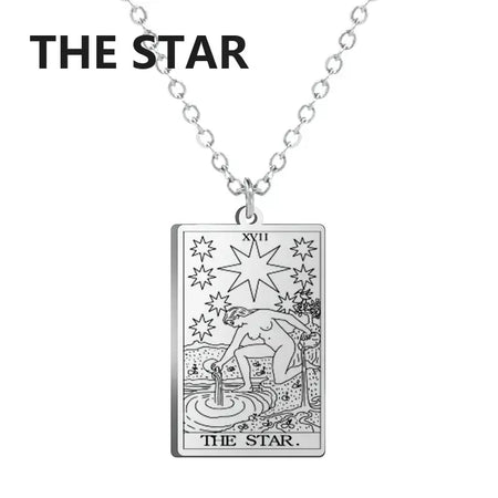 Dawapara cartas de tarô colar feminino colar de aço inoxidável riqueza amuleto clássico tarô grandes arcanos adivinhação charme jóias