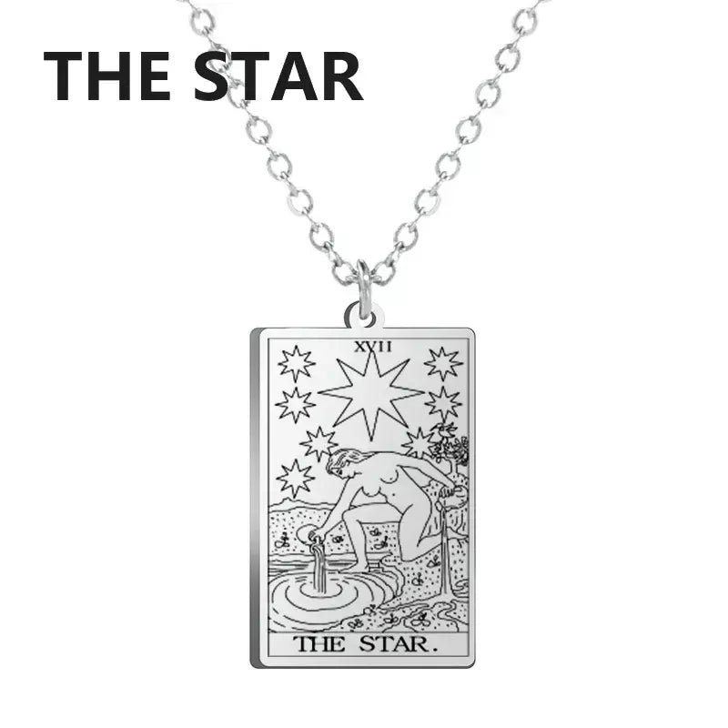 Dawapara cartas de tarô colar feminino colar de aço inoxidável riqueza amuleto clássico tarô grandes arcanos adivinhação charme jóias