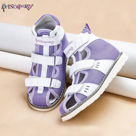 Princepard primavera verão crianças sandálias ortopédicas novo dedo do pé fechado couro arco apoio correção sapatos da criança meninas meninos