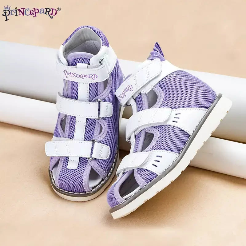 Princepard primavera verão crianças sandálias ortopédicas novo dedo do pé fechado couro arco apoio correção sapatos da criança meninas meninos