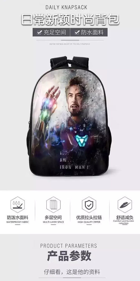 Bolsa Escolar Marvel Super Heroes para Crianças, Mochilas Homem de Ferro, Mochila 3D Anime, Bolsa de Viagem Infantil, Meninos, Escola Primária, Novo