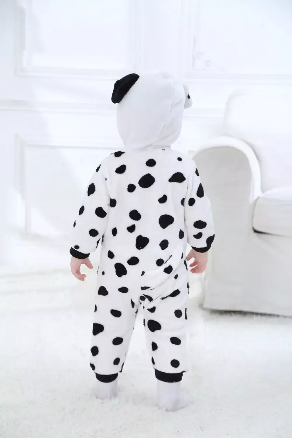 Umorden bebê dálmatas manchado cão traje kigurumi dos desenhos animados animal macacão infantil da criança macacão flanela halloween fantasia vestido