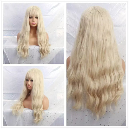 Louis ferre longo ombre loira perucas sintéticas com franja para mulheres onda natural penteado fibra resistente ao calor cosplay perucas marrons