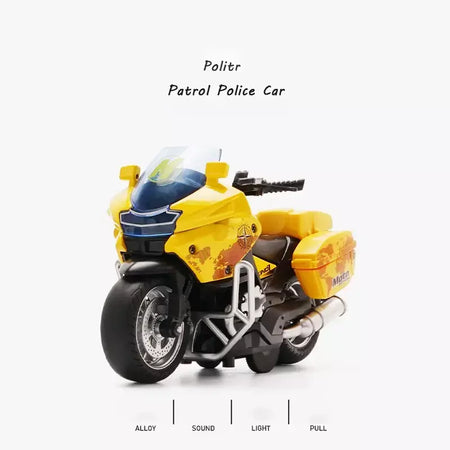 1/14 modelo de carro liga puxar para trás motocicleta locomotiva masculina carro de polícia com luz e veículos de simulação de música brinquedos infantis