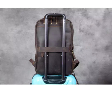 Mochila de couro genuíno para homens, cavalo louco vintage mochila para laptop grande mochila diária mochila de viagem mochila para caminhadas