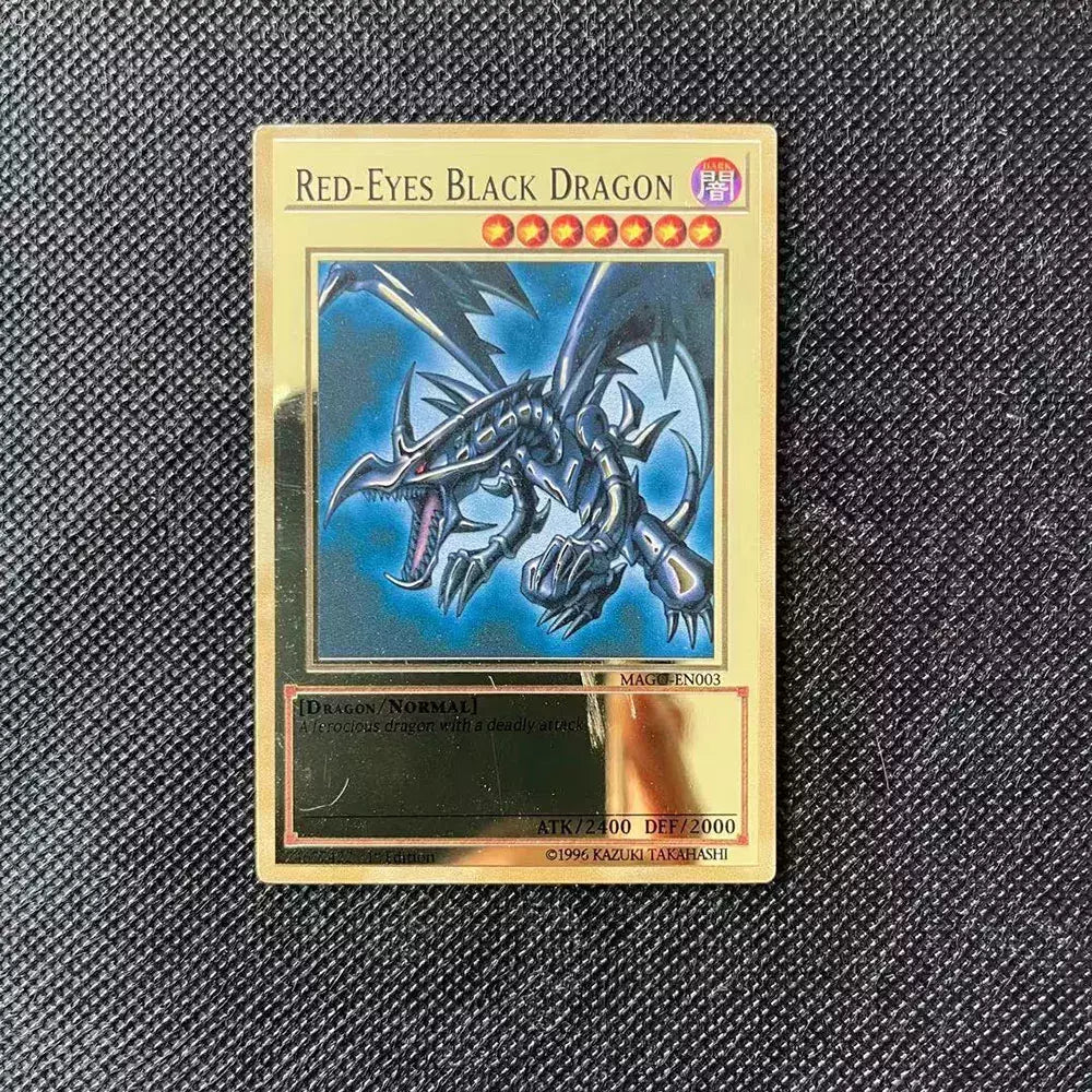 Yugioh cartões de metal dourado yu-gi-oh liga coleção cartão olhos azuis escuro magial obelisco slifer ra crianças presente de aniversário de natal
