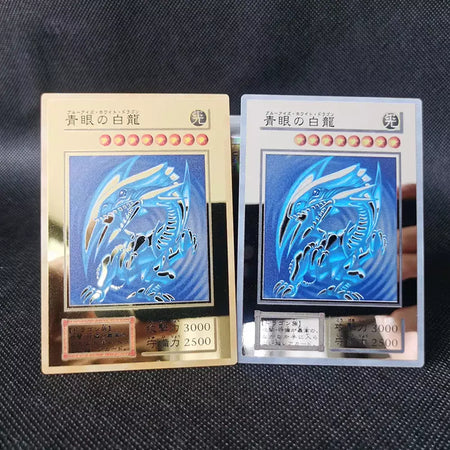 Yugioh cartões de metal dourado yu-gi-oh liga coleção cartão olhos azuis escuro magial obelisco slifer ra crianças presente de aniversário de natal