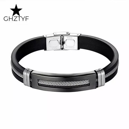 puseira masculina de ouro Pulseiras de aço inoxidável manguito para homens mulher pulseira de borracha preta com corrente 17 19 21cm cinto ajustável homem mão jóias presentes masculino frete grátis