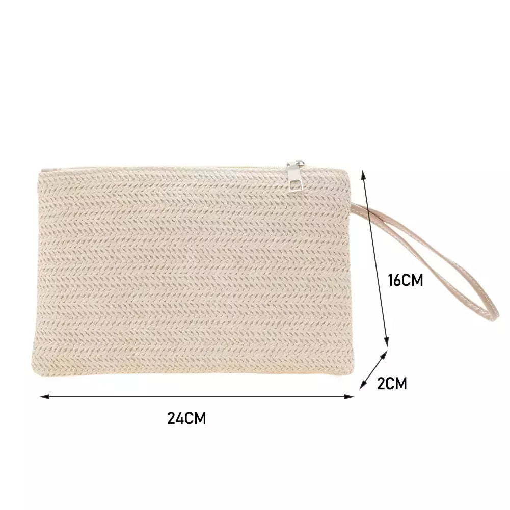 Moda feminina boêmio tecido embreagem wristlet saco casual senhoras praia verão cor sólida pequenas bolsas bolsa branco bege presentes