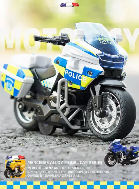 1/14 modelo de carro liga puxar para trás motocicleta locomotiva masculina carro de polícia com luz e veículos de simulação de música brinquedos infantis