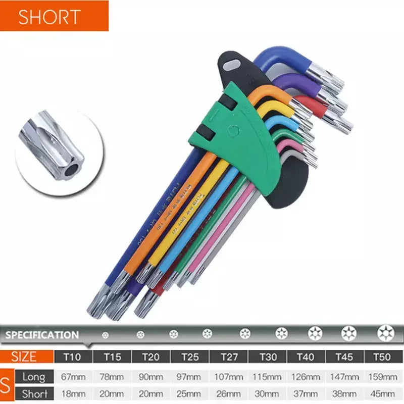 Conjunto de chave allen l kit de chave para parafuso allen 9pcs braço longo conjunto de chaves hex 1.5mm a 10mm hexágono chave ferramentas manuais para reparação de bicicletas