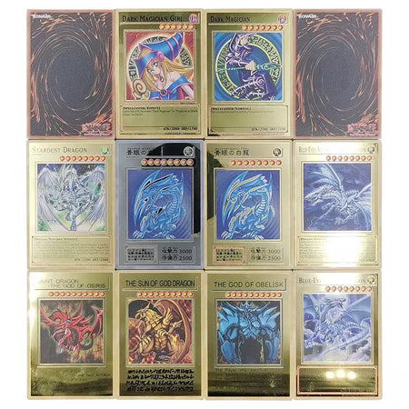 Yugioh cartões de metal dourado yu-gi-oh liga coleção cartão olhos azuis escuro magial obelisco slifer ra crianças presente de aniversário de natal