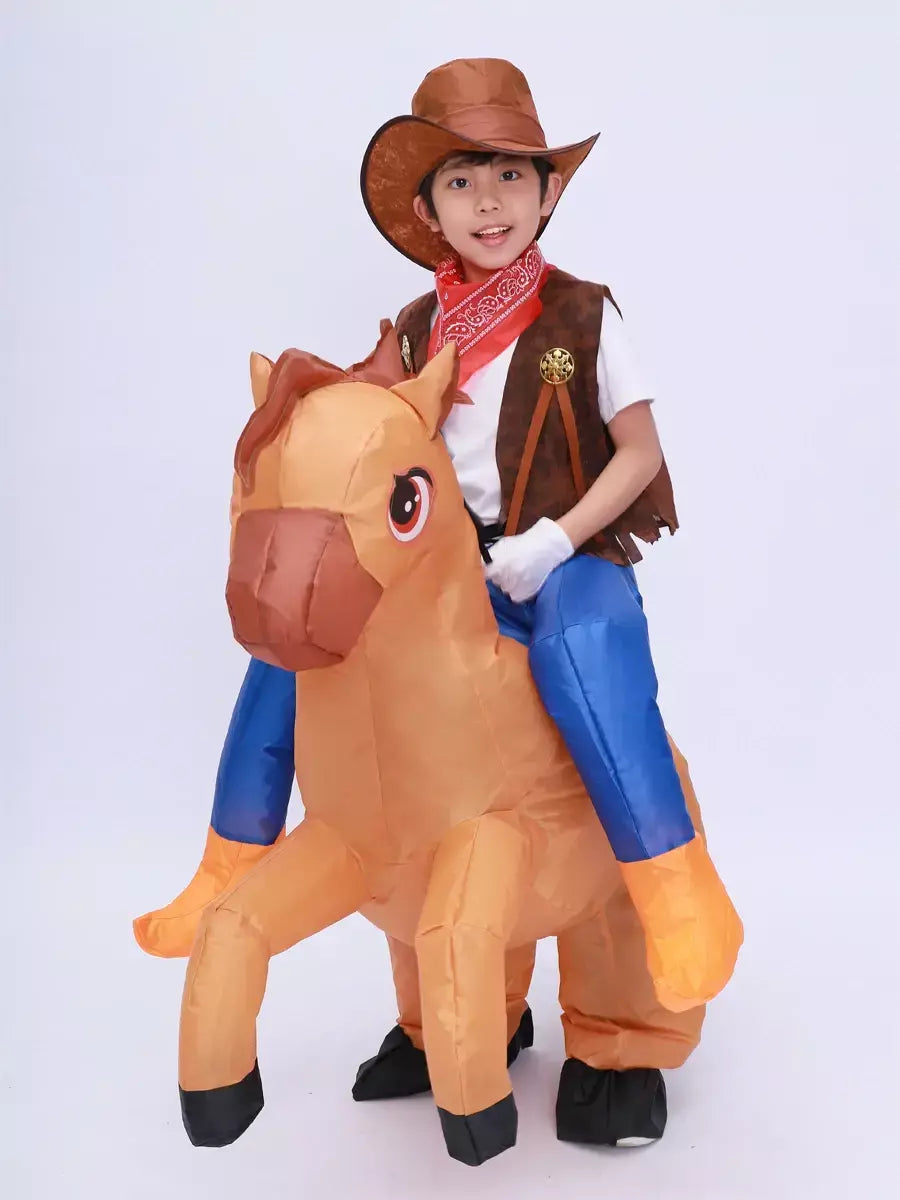 Crianças criança inflável cavalo traje meninas meninos rei cowboy passeio cavalo engraçado halloween purim festa inflado vestuário disfraces