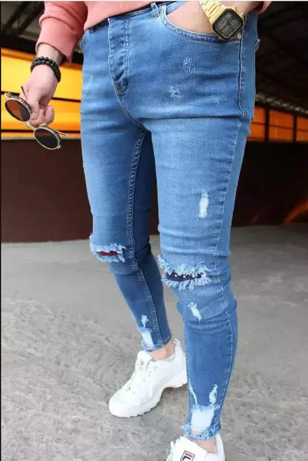 Calças de brim masculinas calças de brim denim calças casuais tendência calças de brim magros para homens moda calças de lápis roupas masculinas