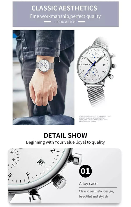 Crrju relógio masculino topo de luxo marca aço inoxidável relógio de pulso militar à prova dwaterproof água data quartzo relógios relogio masculino