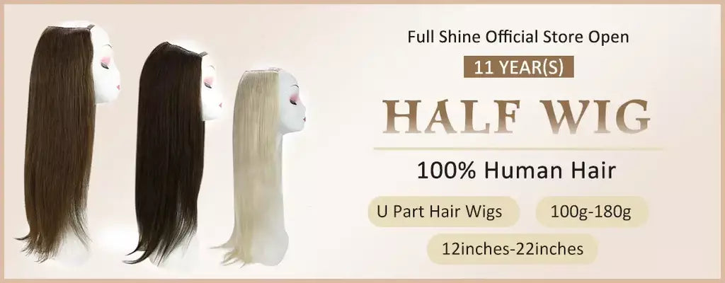 Brilho completo u parte peruca de cabelo humano máquina de cor sólida remy cabelo humano meia peruca clipe em uma peça invisível u forma perucas em linha reta