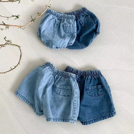 Adorável bebê meninos shorts verão casual denim calças curtas para a criança meninas bolsos design roupas crianças calças jeans 0-24m