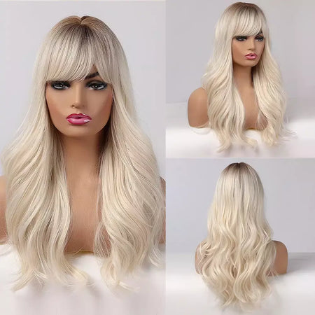 Louis ferre longo ombre loira perucas sintéticas com franja para mulheres onda natural penteado fibra resistente ao calor cosplay perucas marrons