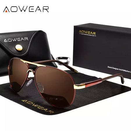 AOWEAR-Óculos polarizados aviação para homens, óculos de sol espelho de direção, óculos piloto clássico, marca masculina Design