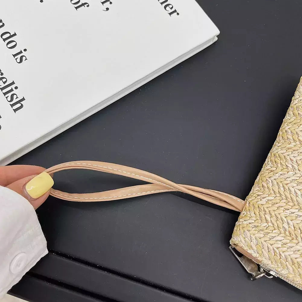 Moda feminina boêmio tecido embreagem wristlet saco casual senhoras praia verão cor sólida pequenas bolsas bolsa branco bege presentes