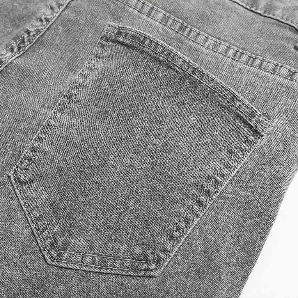 Cinza cor pura jeans homens cintura elástica calças de brim magros 2021 estiramento sem rasgado calças streetwear preto dos homens denim