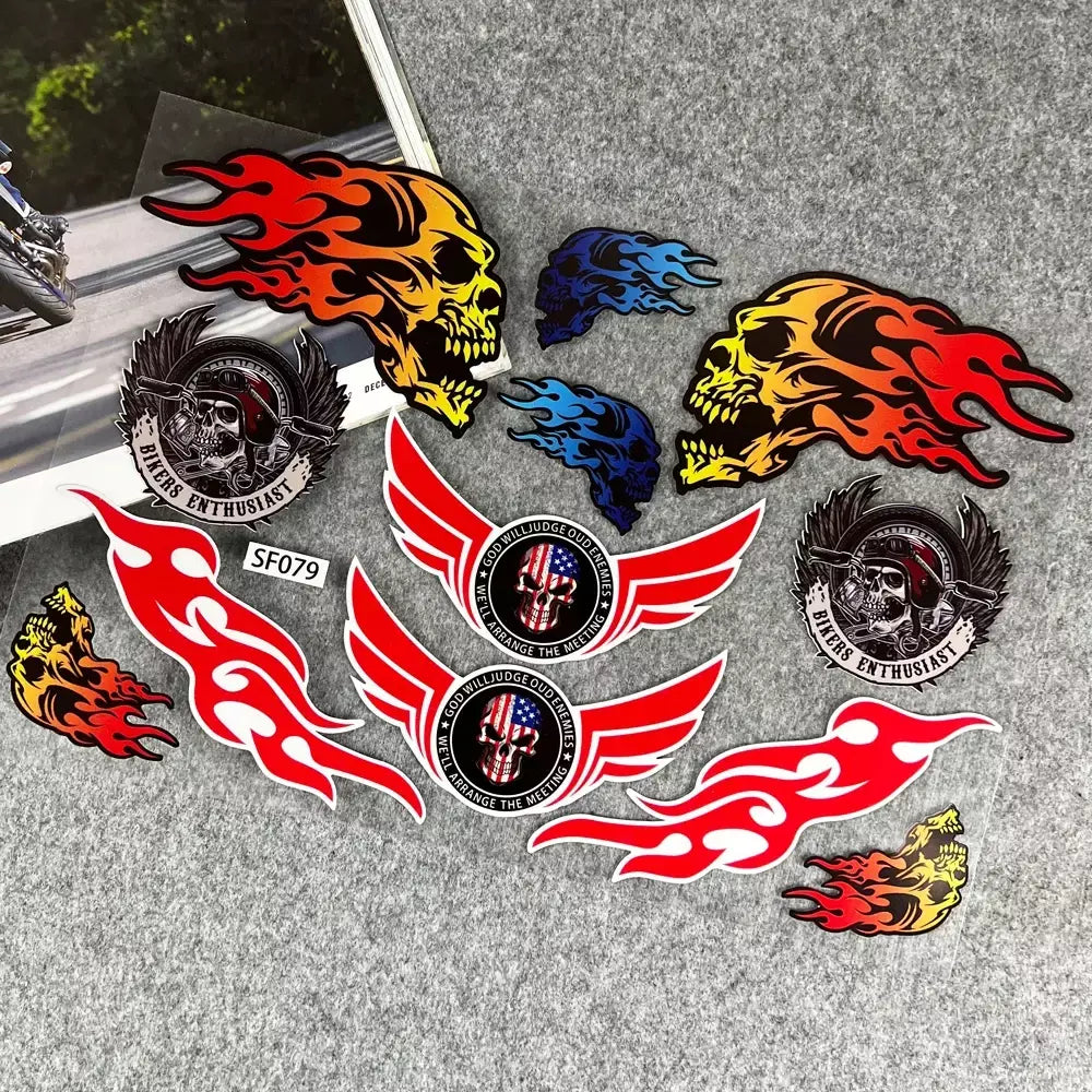 Motocicleta Retro Fire Ghost Crânio reflexivo Decalque, etiqueta do tanque de combustível, Honda, Harley Davidson, Sportster, Softail, Dyna, Electra