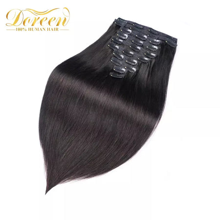 Doreen 160g 200g 240g série de volume máquina brasileira remy clipe reto em extensões de cabelo humano cabeça cheia 10 pçs 16 a 24 Polegada
