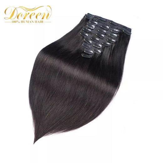 Doreen 160g 200g 240g série de volume máquina brasileira remy clipe reto em extensões de cabelo humano cabeça cheia 10 pçs 16 a 24 Polegada