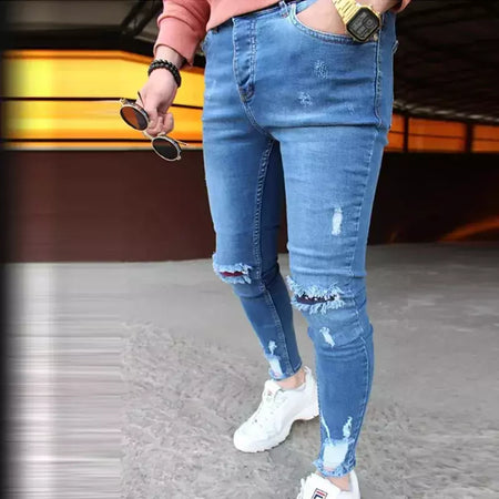 Calças de brim masculinas calças de brim denim calças casuais tendência calças de brim magros para homens moda calças de lápis roupas masculinas