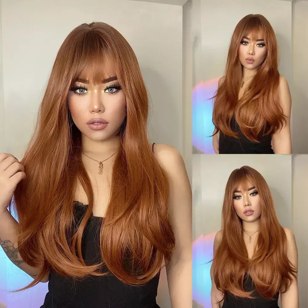 Louis ferre longo ombre loira perucas sintéticas com franja para mulheres onda natural penteado fibra resistente ao calor cosplay perucas marrons