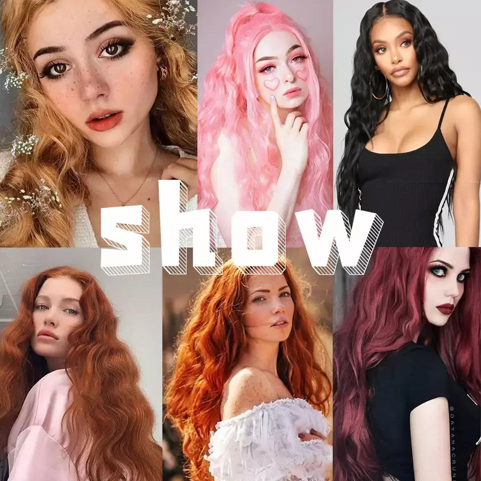 Perucas sintéticas de onda longa para mulheres, fibra resistente ao calor, penteado preto e laranja médio, cosplay