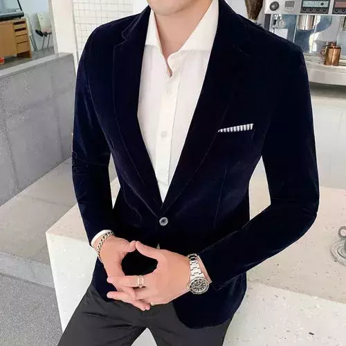 Blazer de veludo dourado masculino, terno slim fit, jaqueta casual, traje de cantor noivo, vestido de noite formal de alta qualidade, moda outono e inverno