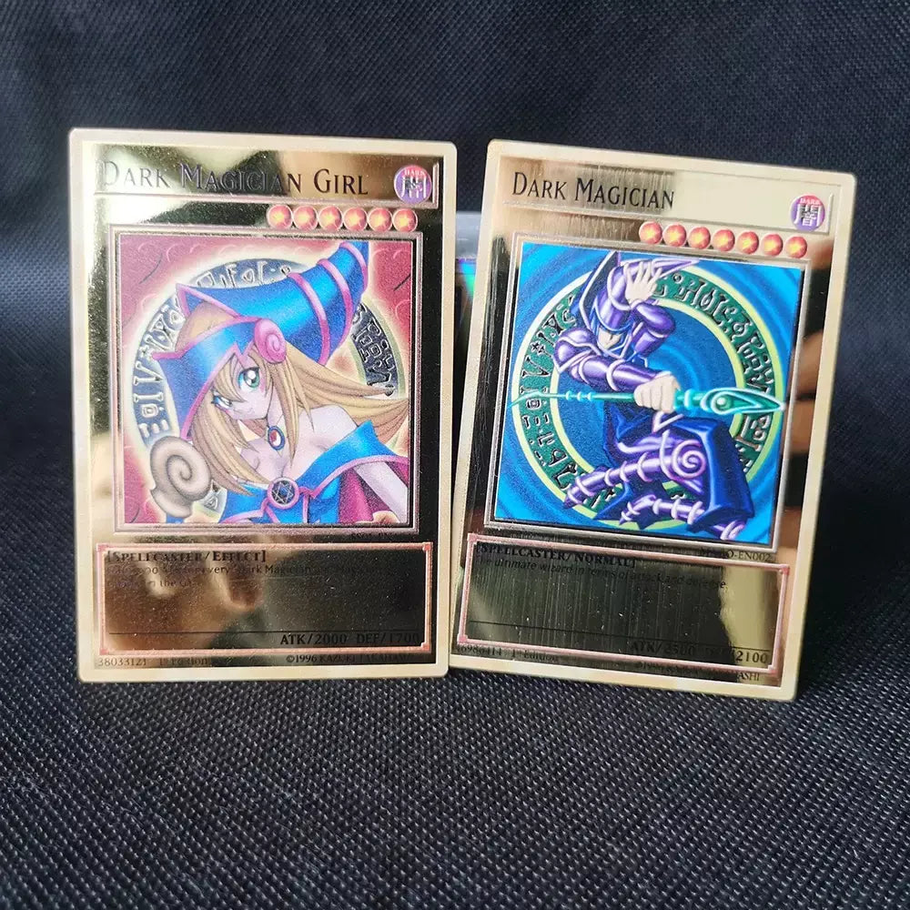 Yugioh cartões de metal dourado yu-gi-oh liga coleção cartão olhos azuis escuro magial obelisco slifer ra crianças presente de aniversário de natal