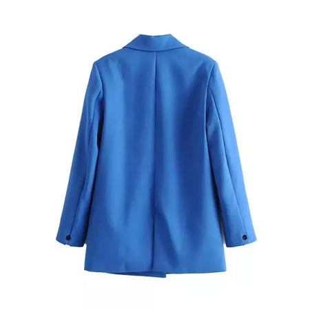 TRAF-Blazer de trespassado feminino, gola entalhada, manga comprida, chique, senhora do escritório, casaco vintage, casacos femininos, tops elegantes, moda