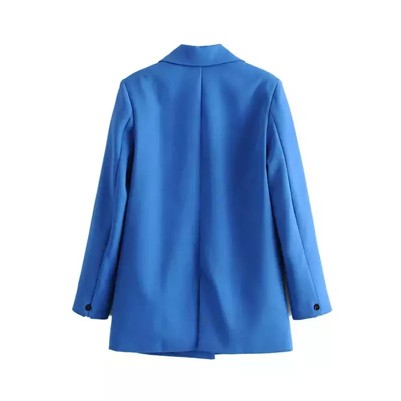 TRAF-Blazer de trespassado feminino, gola entalhada, manga comprida, chique, senhora do escritório, casaco vintage, casacos femininos, tops elegantes, moda