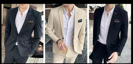(Blazer + calças) high-end marca formal negócios xadrez terno dos homens noivo vestido de casamento cor sólida palco desempenho smoking S-7XL