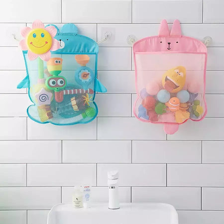 Qwz novo pato dos desenhos animados do bebê saco de malha do banheiro otário design para brinquedos de banho crianças formas animais pano areia brinquedos armazenamento net saco