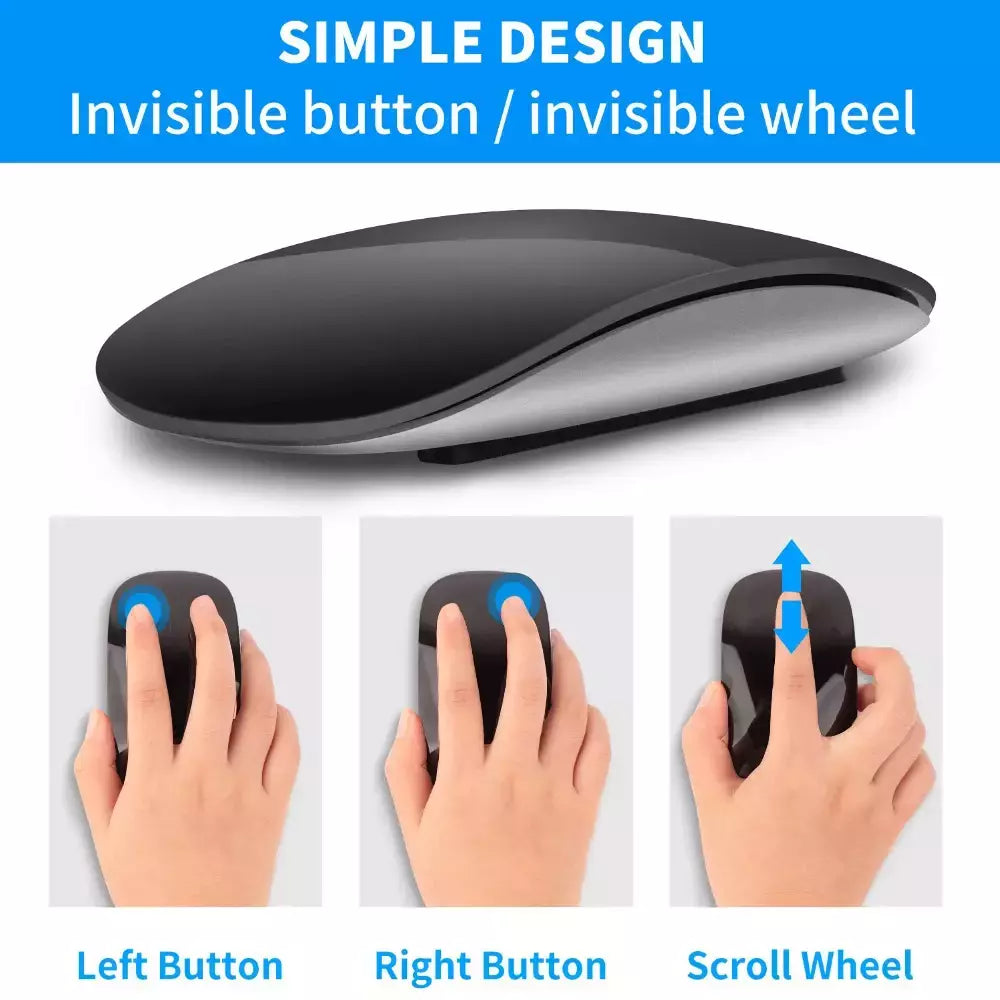 Silencioso Magic Mouse sem fio recarregável, Bluetooth, Laser, Computador, Magro, Ergonômico, PC, Apple MacBook, Microsoft, Magic