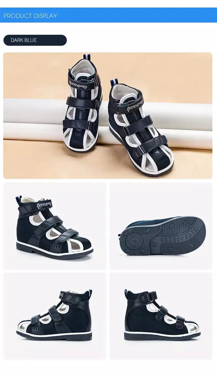 Princepard primavera verão crianças sandálias ortopédicas novo dedo do pé fechado couro arco apoio correção sapatos da criança meninas meninos