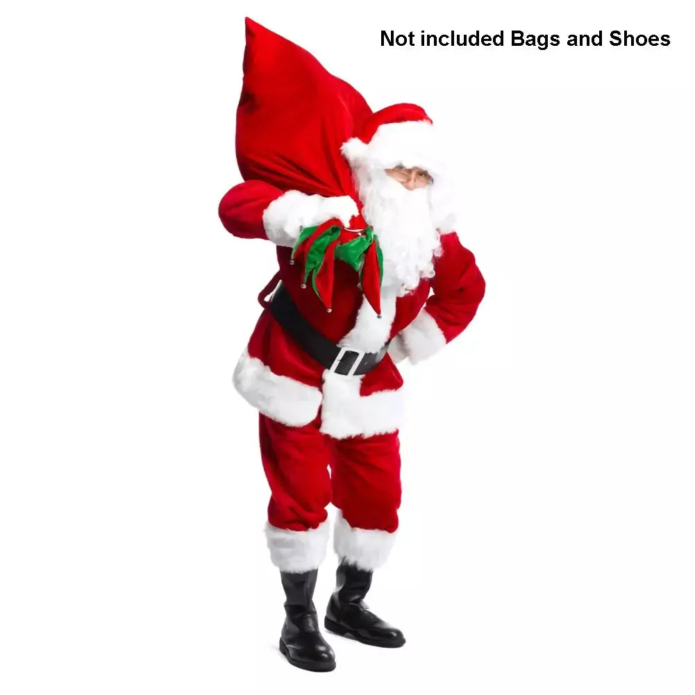 Natal papai noel traje barba lotes homem cosplay roupas de papai noel fantasia vestido no natal masculino traje terno para adultos