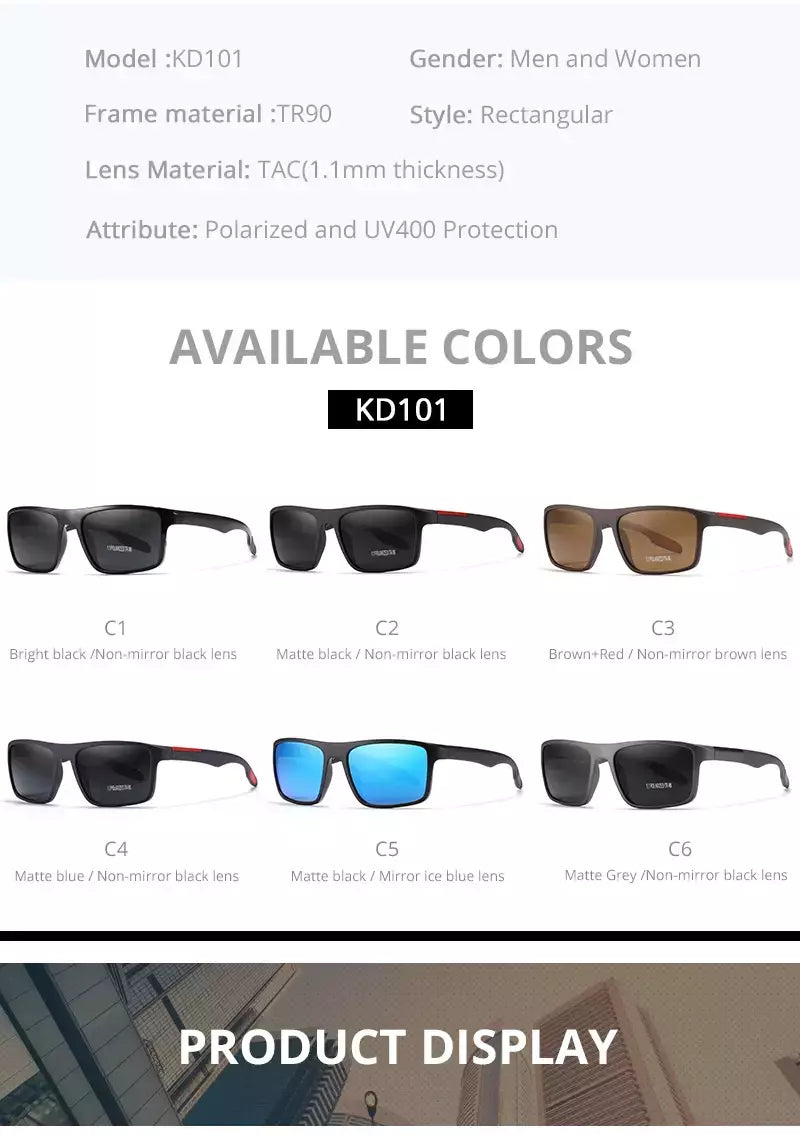 Óculos de sol ultra leves Kdeam retangulares para homens e mulheres, TAC polarizado, lente espessura, óculos de sol para condução, esportes, Cat.3, TR90, 1.1mm