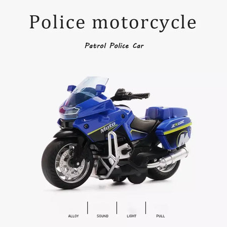 1/14 modelo de carro liga puxar para trás motocicleta locomotiva masculina carro de polícia com luz e veículos de simulação de música brinquedos infantis
