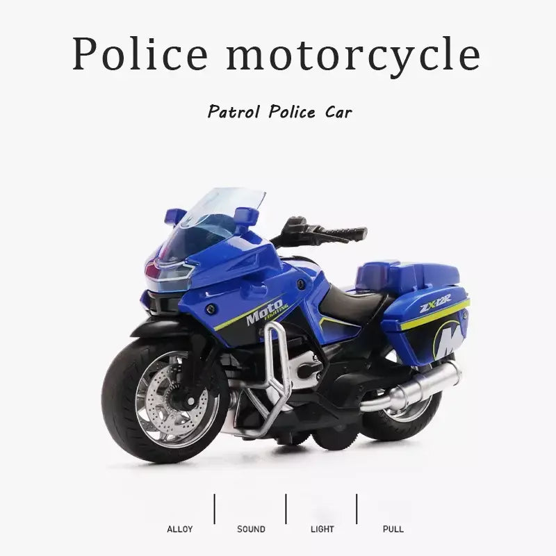 1/14 modelo de carro liga puxar para trás motocicleta locomotiva masculina carro de polícia com luz e veículos de simulação de música brinquedos infantis
