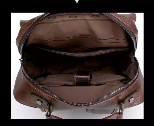 JEEP BULUO-Bolsa Masculina Casual para Laptop, Mochila de Couro Dividido, Bolsa para Computador, Alta Capacidade, Nova Tendência