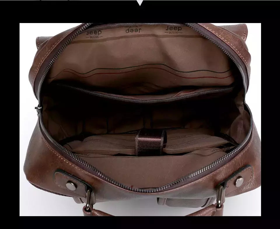 JEEP BULUO-Bolsa Masculina Casual para Laptop, Mochila de Couro Dividido, Bolsa para Computador, Alta Capacidade, Nova Tendência
