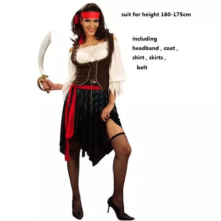 Trajes de pirata para mulheres homens adultos halloween masculino capitão jack sparrow traje piratas do caribe cosplay conjunto de roupas