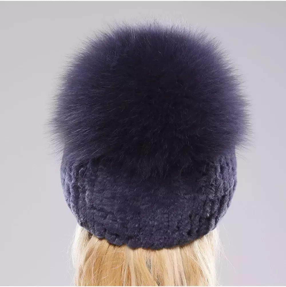 Real Genuine Fox Fur Gorros Chapéu para Mulheres, Pele de Coelho Rex Natural Boné de Caveira, Chapéus de malha para meninas, inverno, estilo russo, novo
