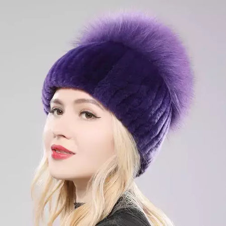 Real Genuine Fox Fur Gorros Chapéu para Mulheres, Pele de Coelho Rex Natural Boné de Caveira, Chapéus de malha para meninas, inverno, estilo russo, novo